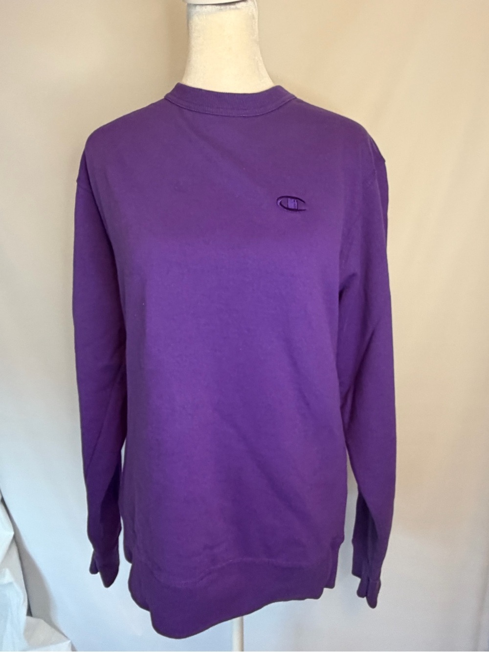 Champion Purple Crewneck Sweatshirt with Stitched Chest Logo, Sleeve Patch